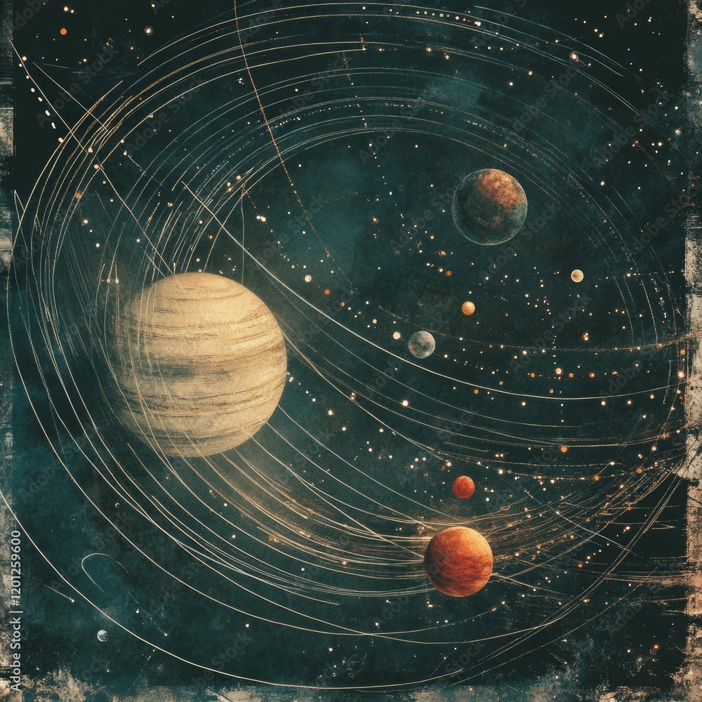 Poster planets in the background of the solar system