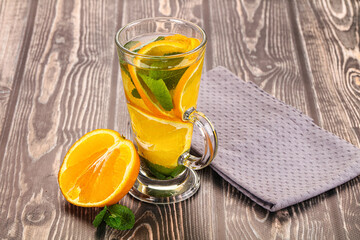 Fresh homemade orange lemonade with mint