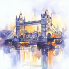 Fototapeta premium Tower Bridge Watercolor Painting Cityscape London Architecture Artistic Impression Landmark