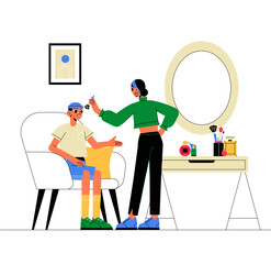 Female Makeup Artist Applying Makeup To Male Client In Flat Vector Illustration Symbolizing Beauty Services, Makeup Artistry, And Personal Grooming, Isolated On White Background