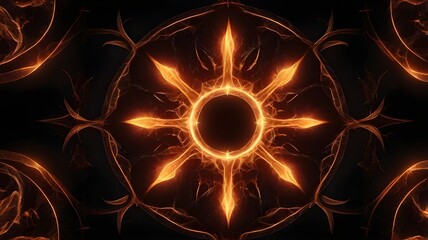 A perfectly symmetrical fire circle on a deep black backdrop, featuring intense flames with intricate details and a realistic fiery texture,Generative Ai
