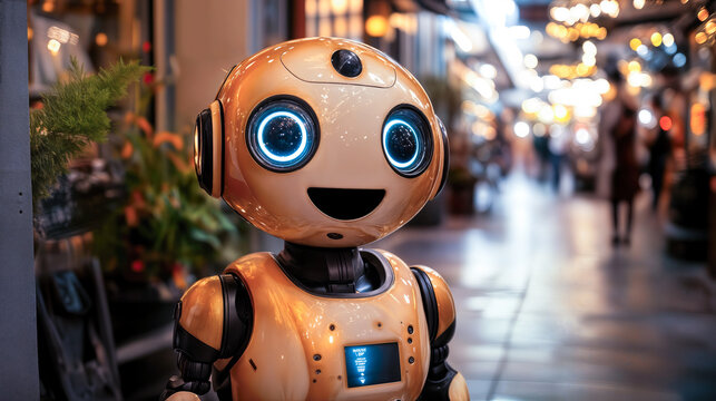 AI Emotional Support Robot in Urban Setting Highlighting Technology-Driven Companionship