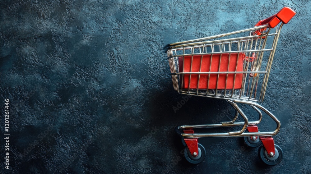 Poster a shopping cart filled with red bags, ideal for commercial use or adding color to your design