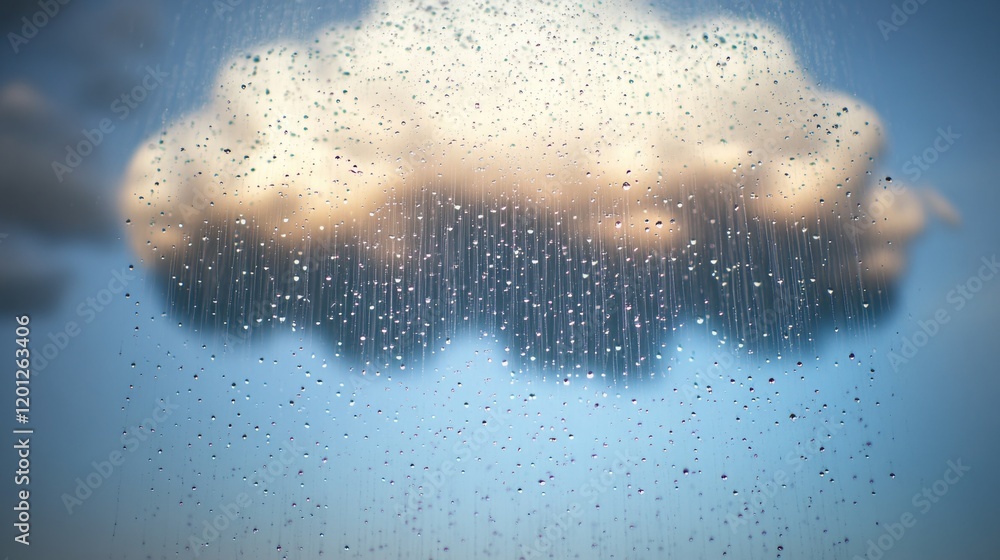 Poster a rain cloud seen through a window with a blurred background