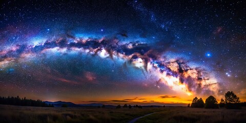 Fototapeta premium Majestic Night Sky: Starry Expanse Over Dark Landscape