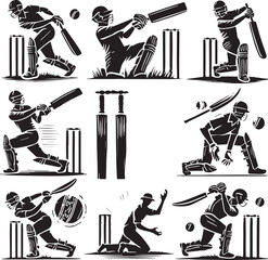 Black Color Cricket Silhouette Vector Illustration, Solid White Background