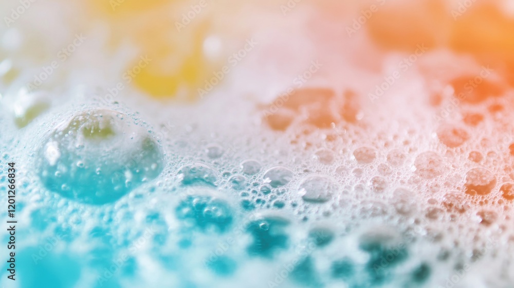 Aufkleber bubbles created by soap gather under running water, creating a vibrant mix of colors and a cleansing
