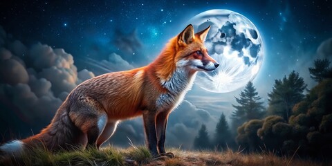 Fototapeta premium Majestic Red Fox at Night: Stunning Wildlife Wallpaper