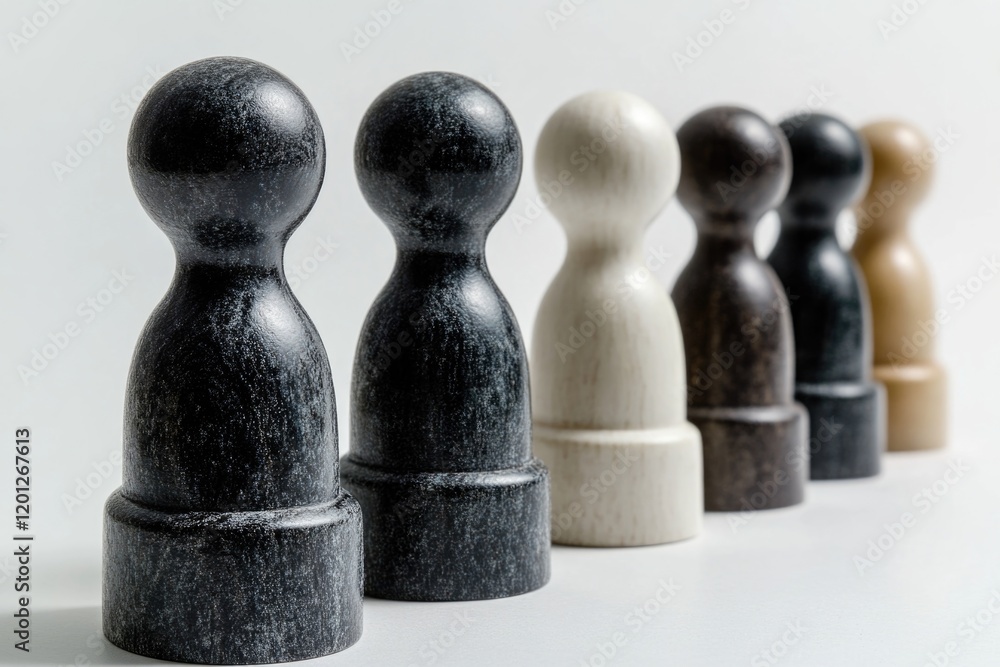 Poster a row of black and white chess pieces arranged on a flat surface