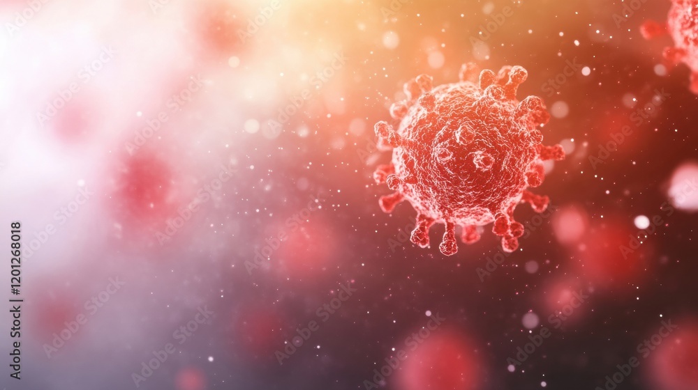 Aufkleber red virus cells fill the background, illustrating the complexity of microscopic life and the ongoing