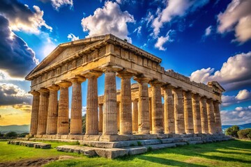 Obraz premium Majestic Ruins of Paestum's Temples of Hera: Panoramic View, Southern Italy