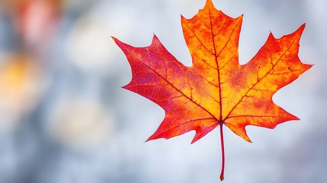 A single vibrant red maple leaf against a blurred background