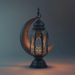 Ornate Ramadan Lantern with Crescent Moon: A Festive Islamic Decor