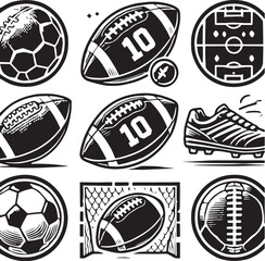 Black Color Football Silhouette Vector Illustration, Solid White Background