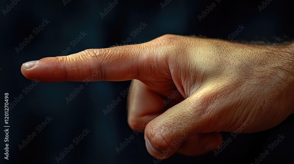 Poster a man's hand points at something with his index finger, attention-grabbing and clear indication