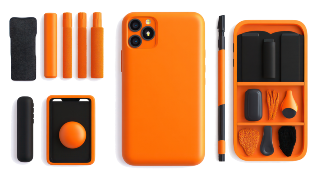 Vibrant Orange Smartphone Mockups & Accessories Generative AI