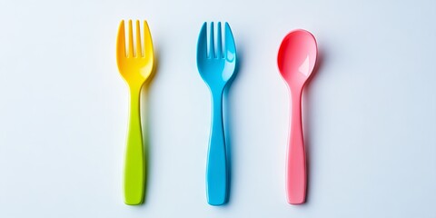 Colorful Plastic Utensils on White Background