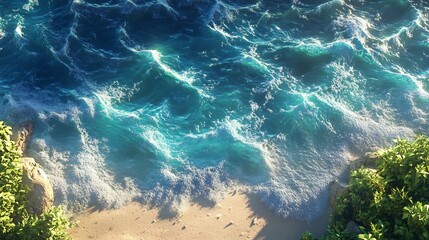 Ocean Waves Crashing on a Tropical Shore