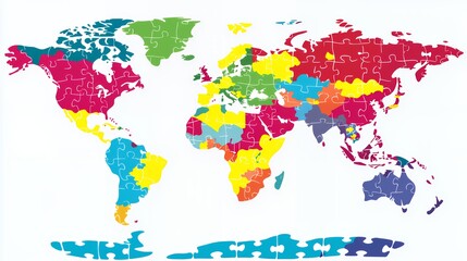 Colorful Jigsaw World Map: A Puzzle of Nations