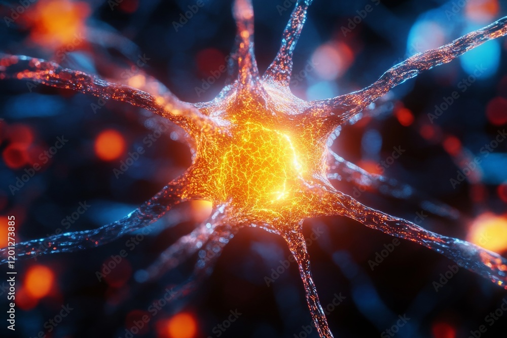 Poster glowing network. artificial intelligence, brain activity, synaptic connections, neural network.