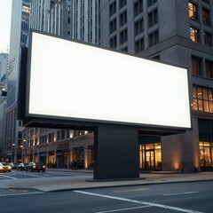 Obraz premium In An Urban Setting, A Large Horizontal Billboard Awaits Advertising Content, Positioned In Front Of A Building To Catch The City