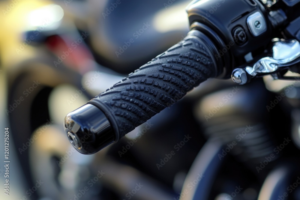 Poster close-up view of a motorcycle handle, suitable for use in travel or adventure-related projects