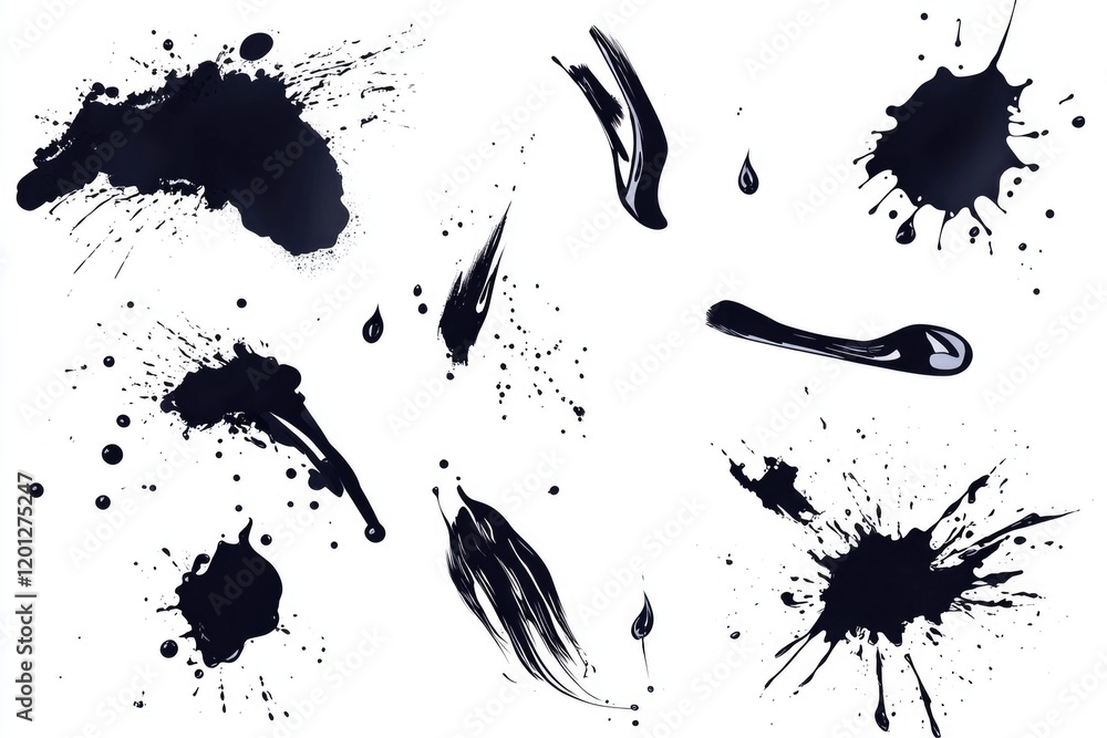 Poster a set of colorful ink splatters on a white background, great for illustrations and design