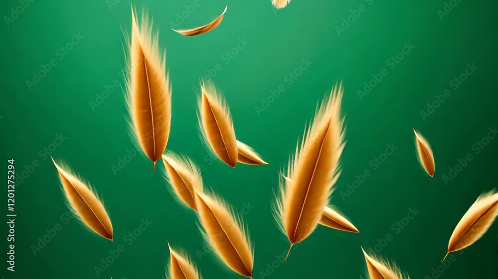 Aufkleber green background with a lot of feathers flying in the air. the feathers are scattered all over the b