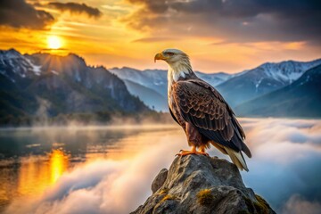 Fototapeta premium Majestic White-Tailed Eagle in Soft Focus Landscape