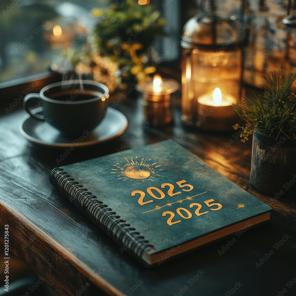 Poster a book sits on a wooden table next to a cup of coffee, perfect for reading and relaxing