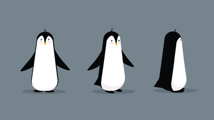 Obraz premium Penguin turn around character. Vector illustration of a cute penguins. Isolated on grey background