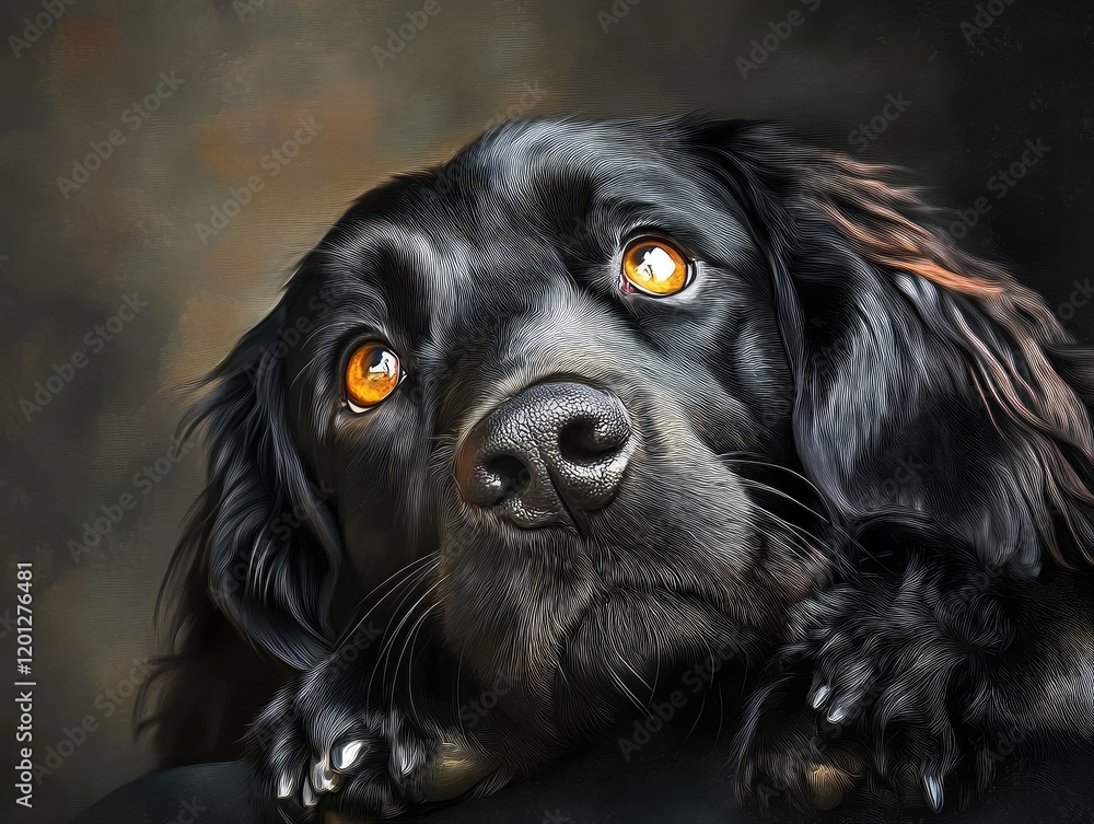 Sticker black dog portrait