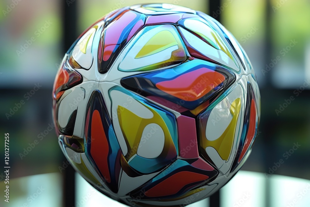 Poster a soccer ball sitting on a table, ready for use or display