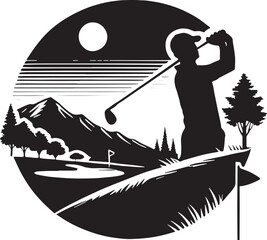Black Color Golf Silhouette Vector Illustration, Solid White Background