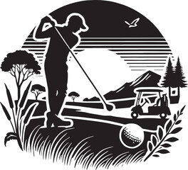 Black Color Golf Silhouette Vector Illustration, Solid White Background