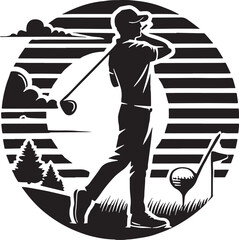 Black Color Golf Silhouette Vector Illustration, Solid White Background