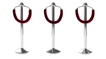 Red Velvet Ropes With Stanchions on Clear Background Generative AI