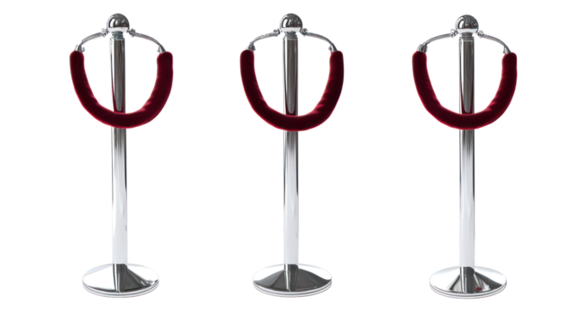 Red Velvet Ropes With Stanchions on Clear Background Generative AI