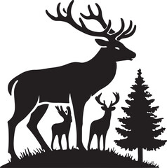  silhouettes style deer vector art