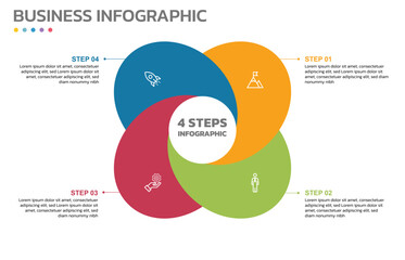 Visual data presentation. Cycle diagram with 4 options. Pie Chart Circle infographic template with 4 steps, options, parts, segments. Business concept. Editable pie chart with sectors.