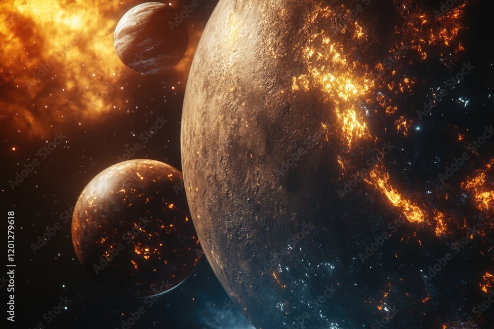 Aufkleber a group of planets orbiting in the vastness of space