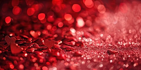 small confetti heart shape valentine pink red background copy space glitter