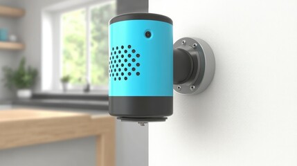 Fototapeta premium Modern smart home device mounted on a wall.