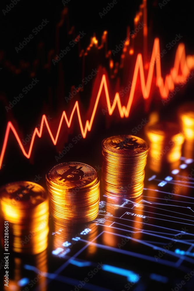 Poster a pile of golden coins resting on a computer keyboard, ideal for uses such as financial illustration