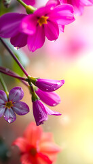 Spring flowers rain drops, abstract blurred background flowers fresh rain. flowering plants. Banner, minimalism, with white tones
