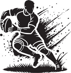 Black Color Rugby Silhouette Vector Illustration, Solid White Background