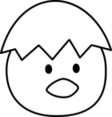 Chick hatching outline.
Chick with cracked eggshell on head coloring page.
Cute little chick head cartoon.
Newborn chick avatar .
Easter themed icon.
Transparent background.