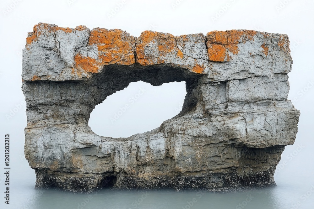 Poster a unique rock formation emerges from the depths of the ocean, perfect for use in illustrations or de