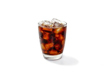 Americano ice coffee serving with coffee beans spread out the sack, isolate and white background concept.