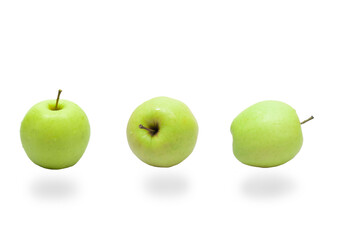 Green apple. Apples on white background. Whole, half, slice green apple set with clipping path.
